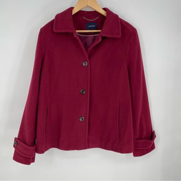 Lands’ End Women’s Pea Coat Wool Blend Outdoor Winter Burgundy/Wine 16 - Picture 1 of 9
